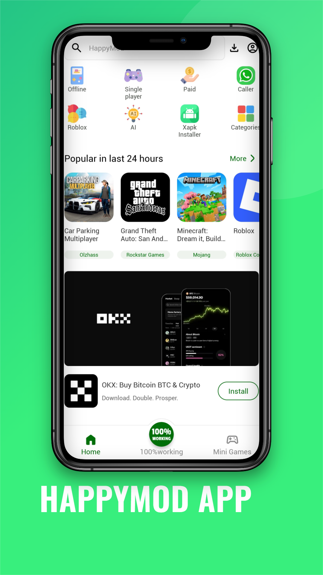 HappyMod home screen with popular original apps