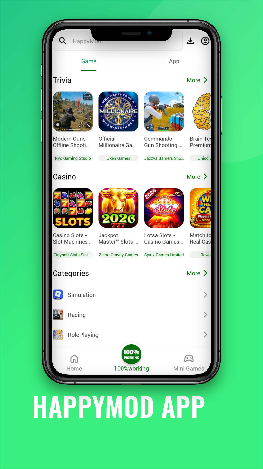 HappyMod game category screen